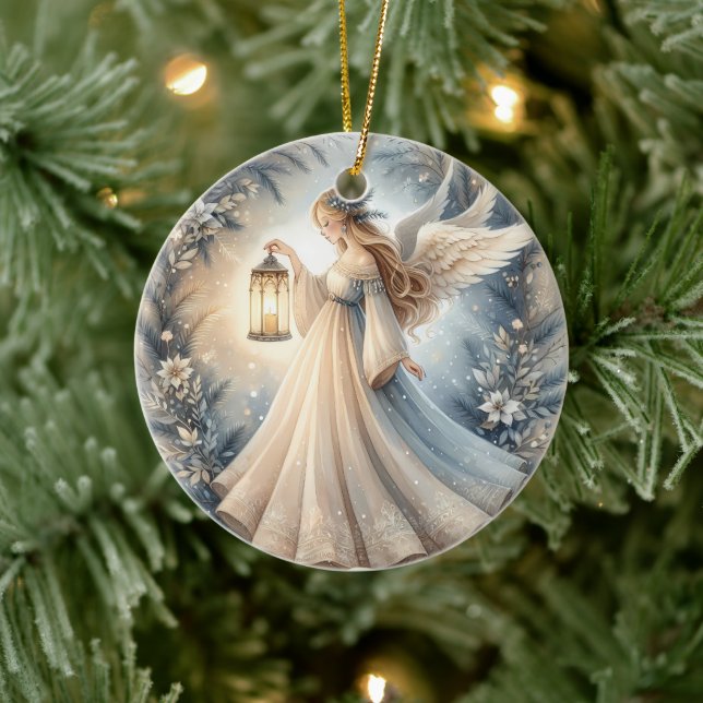 Celestial Winter Angel Lantern of Peace Ceramic Ornament (Tree)