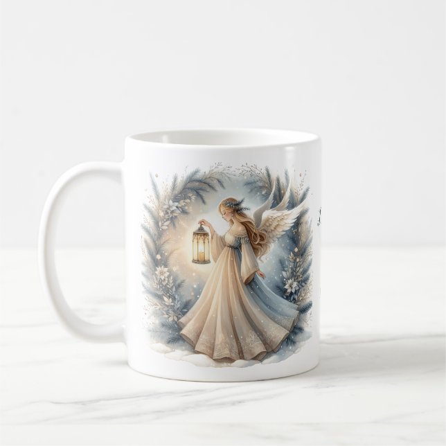 Celestial Winter Angel Lantern of Peace Coffee Mug (Left)