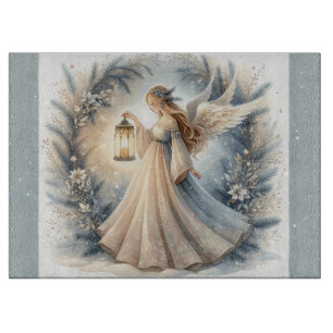 Celestial Winter Angel Lantern of Peace Cutting Board