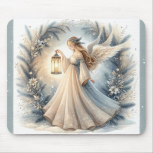 Celestial Winter Angel Lantern of Peace Mouse Pad