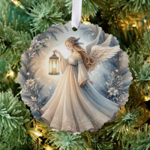 Celestial Winter Angel Lantern of Peace Ornament Card