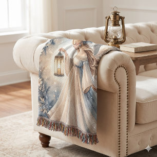 Celestial Winter Angel Lantern of Peace Throw Blanket