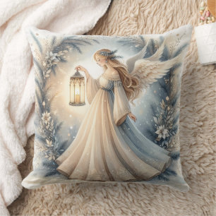 Celestial Winter Angel Lantern of Peace Throw Pillow