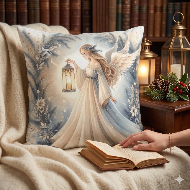 Celestial Winter Angel Lantern of Peace Throw Pillow (Celestial Winter Angel Lantern of Peace Throw Pillow)