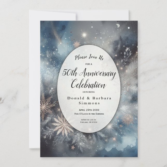 Celestial Winter Midnight Sparkle Anniversary  Invitation (Front)