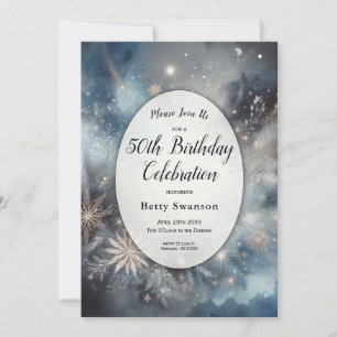 Celestial Winter Midnight Sparkle Birthday Party Invitation