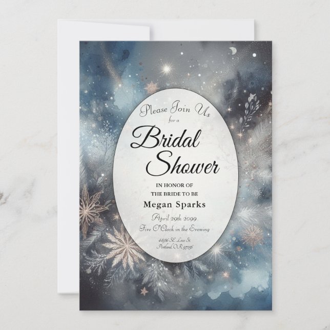 Celestial Winter Midnight Sparkle Bridal Shower Invitation (Front)