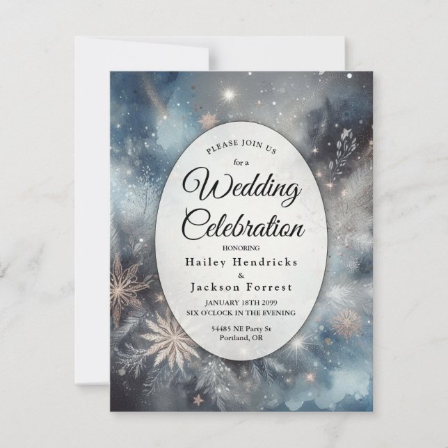 Celestial Winter Midnight Sparkle Invitation (Front)
