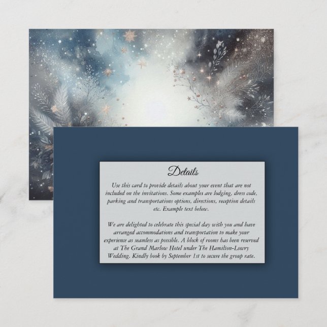 Celestial Winter Midnight Sparkle Wedding Enclosure Card (Front/Back)