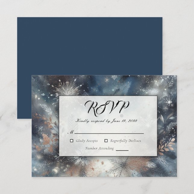 Celestial Winter Midnight Sparkle Wedding RSVP Card (Front/Back)