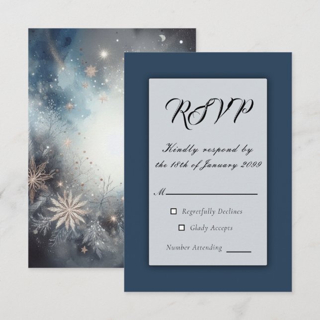 Celestial Winter Midnight Sparkle Wedding RSVP Card (Front/Back)