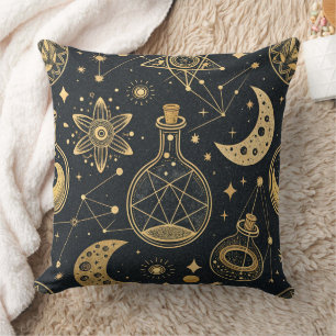 Celestial Witchcraft - Gold Moon, Potion Bottles 2 Throw Pillow
