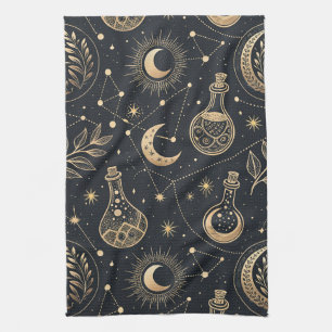 Celestial Witchcraft - Gold Moon, Potion Bottles Kitchen Towel