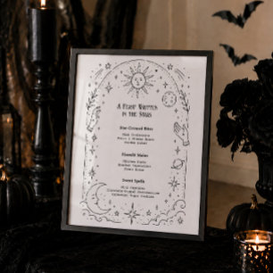 Celestial Witchy Halloween Bridal Shower Menu  Poster