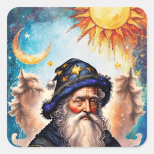 Celestial Wizard Sun and Moon Square Sticker