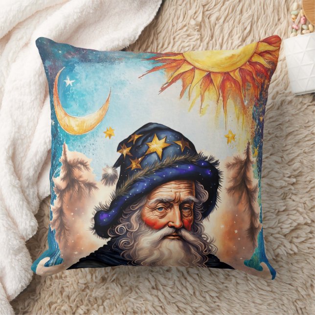 Celestial Wizard Sun and Moon Throw Pillow (Blanket)