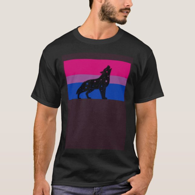 Celestial Wolf Bisexual Pride Flag Tribal Galaxy A T-Shirt (Front)