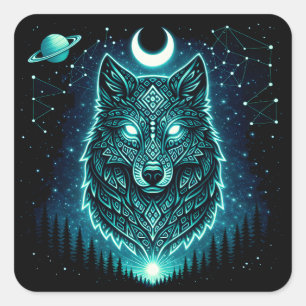 Celestial Wolf – Cosmic Howl Wildlife Galaxy Square Sticker