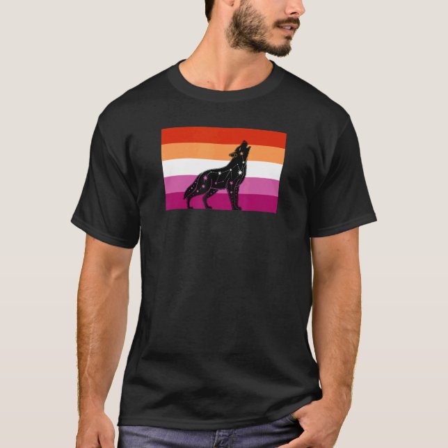 Celestial Wolf Lesbian Pride Flag Tribal Galaxy Ae T-Shirt (Front)