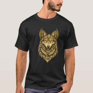 Celestial Wolf Moon Halo Folk Art T-Shirt