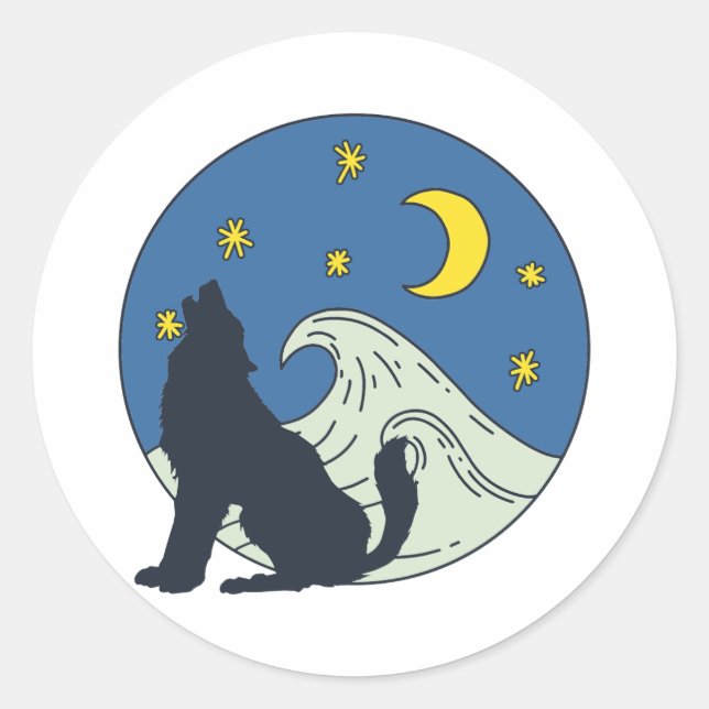 Celestial Wolf Mystical Art  Classic Round Sticker (Front)