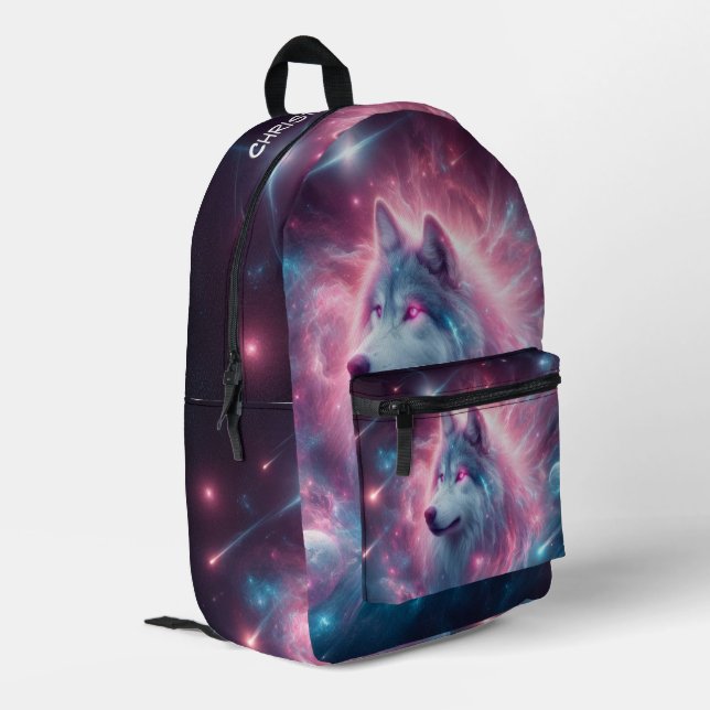 Celestial wolf personalized design2 printed backpack (Back Corner Left)