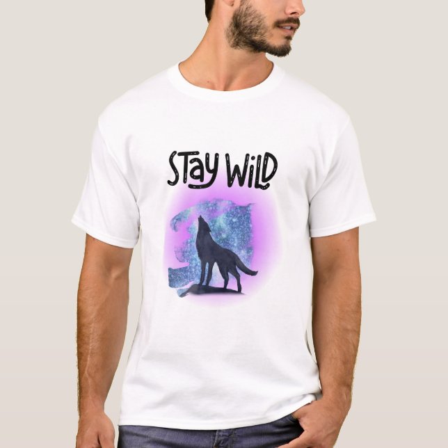 Celestial Wolf – Starry Night Howl Double Exposure T-Shirt (Front)