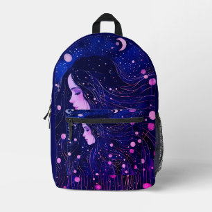 Celestial Woman Goddess Moon Stars Sky Printed Backpack