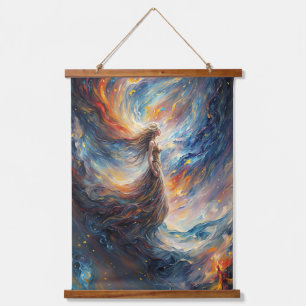 Celestial Woman in Fiery Cosmos Art Hanging Tapestry
