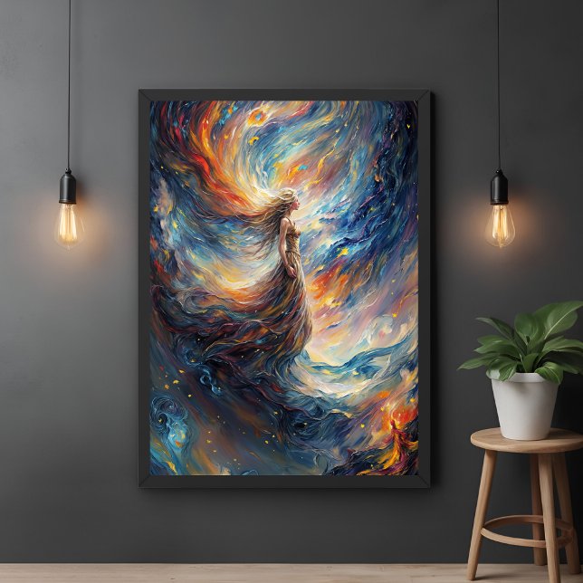 Celestial Woman in Fiery Cosmos Art Poster (Creator Uploaded)