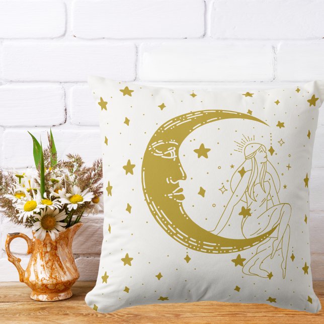 Celestial woman,moon stars,boho,elegant astronomy throw pillow (Creator Uploaded)