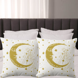 Celestial woman,moon stars,boho,elegant astronomy throw pillow