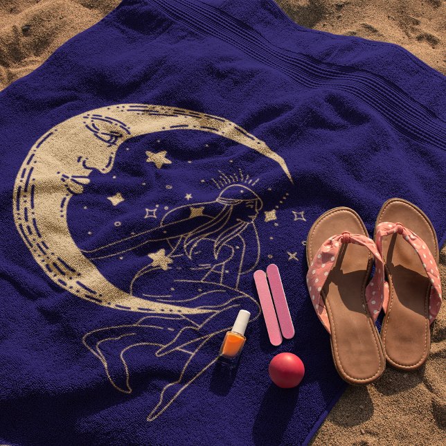 Celestial woman moon & stars,boho,elegant gold  beach towel (Creator Uploaded)