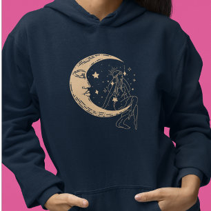 Celestial woman moon & stars,boho,elegant gold hoodie