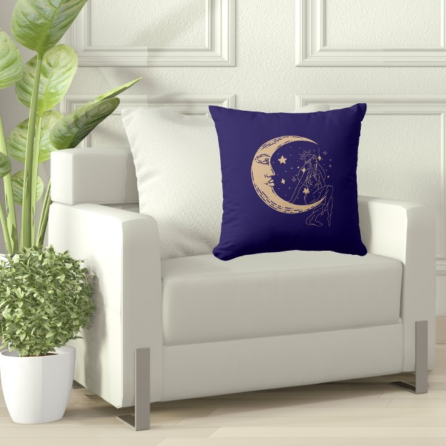 Celestial woman moon & stars,boho,elegant gold  throw pillow (Creator Uploaded)