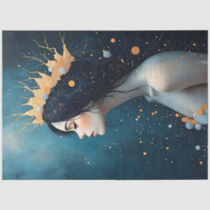 Celestial Woman Portrait Gold Crown Surreal  Tissue Paper