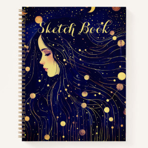 Celestial Woman Sky Goddess Moon Stars Sketch Book