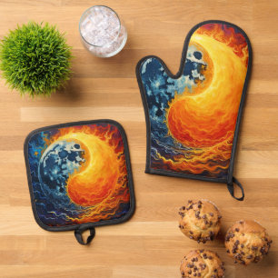 Celestial Yin Yang Art Oven Mitt & Pot Holder Set
