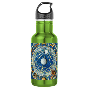 Celestial Zodiac Blue & Gold Astrology Signs Wheel 532 Ml Water Bottle