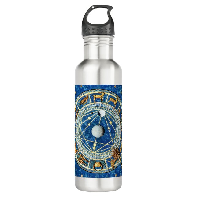 Celestial Zodiac Blue & Gold Astrology Signs Wheel 710 Ml Water Bottle (Front)