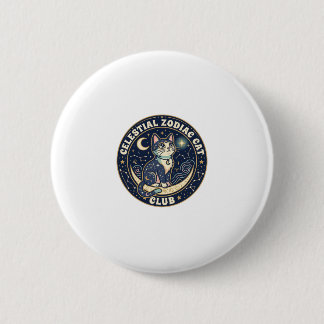 Celestial Zodiac Cat Cute Cat T-Shirt Design - Cel 2 Inch Round Button