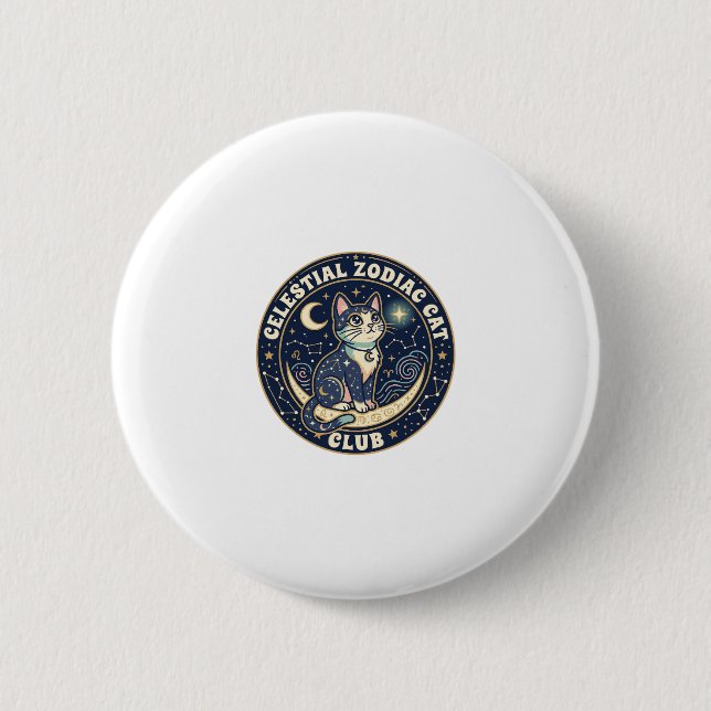 Celestial Zodiac Cat Cute Cat T-Shirt Design - Cel 2 Inch Round Button (Front)