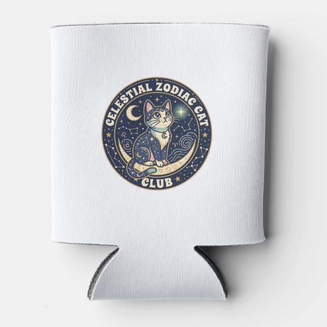 Celestial Zodiac Cat Cute Cat T-Shirt Design - Cel Can Cooler (Front)