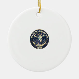 Celestial Zodiac Cat Cute Cat T-Shirt Design - Cel Ceramic Ornament