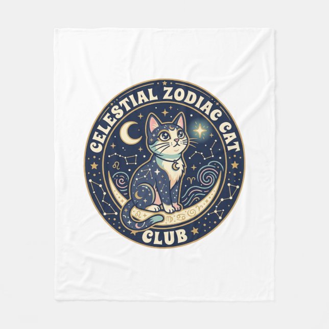 Celestial Zodiac Cat Cute Cat T-Shirt Design - Cel Fleece Blanket (Front)