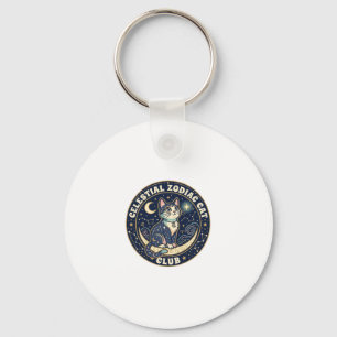 Celestial Zodiac Cat Cute Cat T-Shirt Design - Cel Keychain