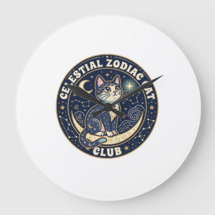 Celestial Zodiac Cat Cute Cat T-Shirt Design - Cel Large Clock