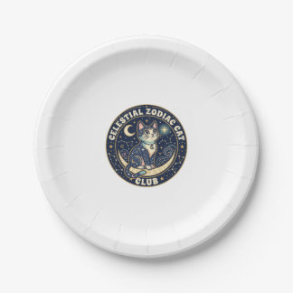 Celestial Zodiac Cat Cute Cat T-Shirt Design - Cel Paper Plate