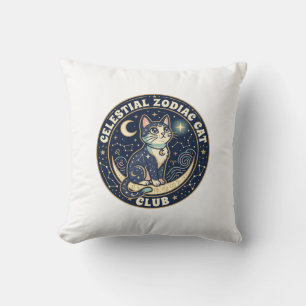 Celestial Zodiac Cat Cute Cat T-Shirt Design - Cel Throw Pillow