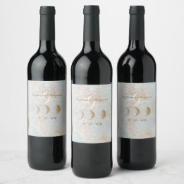 Celestial Zodiac Moon Ice Blue Gold Elegant Wine Label